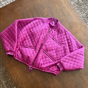 Free People Quilted Pink Bomber Jacket